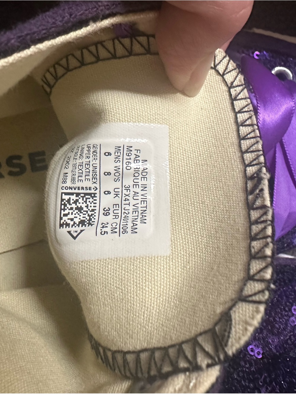 Converse Purple Sequin High Top Sneakers with Satin Laces - Picture 4 of 6